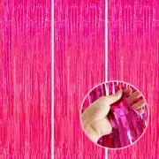 3-Pack Pink Backdrop Party Decorations Tinsel Curtain Party Backdrop Pink Bir...