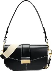 [Ophlid] Leather Shoulder Bag Stylish Purses for Women Flap Crossbody purse with Wide Strap Classic Clutch Handbag