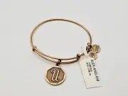 Alex and Ani Gold " Initial U Monogram " Charm Bangle Bracelet ✨️ NWT