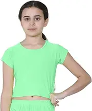 [BSBAAA FASHIONS] Kids Girls Neon Plain Short Sleeve Crop Tops Summer T-Shirt Tee Top Dance Wear Gymnastic Fancy Dress Age 3-13 Years