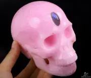 Huge 5.0" Pink Aragonite Carved Crystal Skull & Heaven Labradorite Eye, Healing