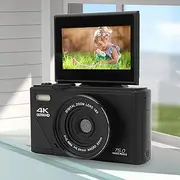 75MP Digital Camera, 18X Zoom, Autofocus, Multi Axis Stabilization, Smile Detection, Mirrorless Video Camera, ABS Material, 5K Resolution, 3 Inch Screen (Black)