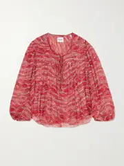 [Marant Étoile] Marant Étoile - Advika Tie-detailed Printed Crepon Blouse - Red - FR 38 FR 38 Red