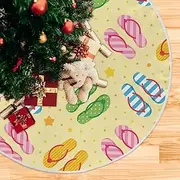 [Tamniee] 36" Summer Colorful Flip Flops Tree Skirt Home Decor Sandy Beach Stars Holiday Tree Tree Mat Party Tree Decoration Ornament for Wedding Birthday Office IndoorOutdoor Table Top