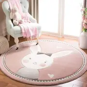 Round Rug 3.3ft, Large Cute Super Soft Bunny Area Rug For Kids Room Playroom Nursery Bedroom Living Room, Non Slip Washable Circular Floor Mat Carpet