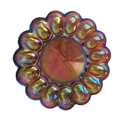 Carnival Glass Antique Hobnail Deviled Egg Platter Dish 11"