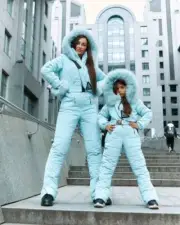 Women And Children Kids Light Blue Ski Jumpsuit Overall Winter Suit Snowboard