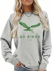 Teddy and Lily Women's Go Birds Long Sleeve Crew Neck Sweatshirt Eagles Football Philadelphia Small