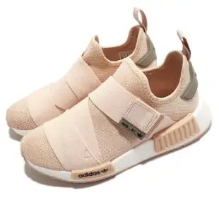 【adidas 愛迪達】休閒鞋 NMD_R1 W Strap 女鞋 粉橘 白 BOOST 襪套 魔鬼氈 三葉草 愛迪達(GW9469)