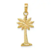 Solid 14K yellow-gold Gold and Textured 2-D Palmetto Palm Tree Pendant 28.6mm