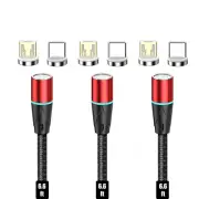 Gen12 Micro-Usb and USB-C [6.6Ft,3 Pack Red] Magnetic Fast Charging Data Transfe