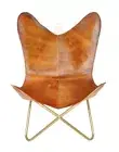 Home Garden Lounge Accent Buff Leather Butterfly Chair With Iron Folding Frame