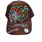 ED HARDY Snapback Hat brown Skull Mesh Cap