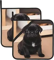 Puppys Pug Potholders BBQ Pot Holders for Heat Resistant Potholder, Hot Pads,Cooking Baking(2-Pack)