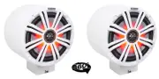 (2) kicker KM8 8" LED 360° Swivel White Aluminum Surface Mount Boat Speakers