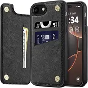 DOGODON Design for iPhone SE 3/2 (2022/2020), iPhone 8 & iPhone 7 Wallet Case with Card Holder Luxury Leather Kickstand Card Slots Double Magnetic Clasp Shockproof Cover (Black)
