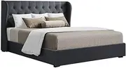 [Artiss] Queen Bed Frame Platform Wingback Headboard Frames Gas Lift Beds Base with Storage Space Bedroom Room Decor Home Furniture, Upholstered with Charcoal Faux Linen Fabric + Foam + Wood