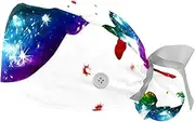 [WOSHJIUK] Working Hat 2 Pack Scrub Caps for Women,Watercolor Rainbow Animal Unicorn,Tie Back Cap Adjustable Scrub Hat