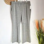 Anthropologie, New, Knit Gray High Waist Plaid Academia Bootcut Pants, Size XL