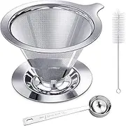 Pour Over Coffee Dripper Paperless Cone Coffee Filter for Single Cup Brew Stainless Steel Pour Over Coffee Maker Double Mesh Design Camping Coffee Maker (1 Cup)