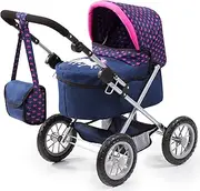 Bayer Design 13054AA Dolls Pram Trendy with Bag, Adjustable Handle, Unicorn Blue Pink