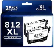 [Ondula] 812XL Black Ink Cartridges Compatible for Epson 812XL 812 XL Ink cartridges Replacement for Workforce Pro WF-3820 WF-3825 WF-4830 WF-4835 WF-7830 WF-7840 WF-7845 (2-Pack)