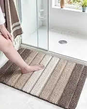 DEXI Bath Mat Bathroom Rug Absorbent Non-Slip Washable Shower Floor Mats Carpet 16"x24", Light Brown