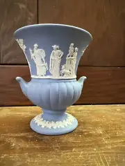 Wedgwood Small Urn Vase W/ Handles Made In England Blue Jasperware