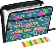 Custom File Pocket Folders 13 Pockets A4 Letter Size Customization Expanding File Jackets with Zipper Closure for Document Storage Summer Neon Flamingo Coconut Tree Blue organizador