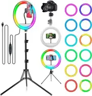 LAVKOW 12" RGB Selfie Ring Light 63" Extendable Tripod Stand Phone Holder Remote