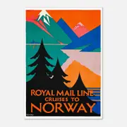 Galrie Royal Mail Line Vintage Cruise Poster to Norway Timeless Travel Art for Home Décor, Poster Only, 70 x 100cm (28 x 40inch)