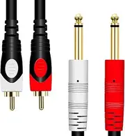 Dual 1/4 to Dual RCA Dual 6.35 TS to 2 RCA Cable, tunghey 6.35mm Dual 1/4 inch TS Mono Plug to Dual RCA Male TSR to RCA Cable for Mic Mixer Amplifie Mixer Amplifi etc (1m)