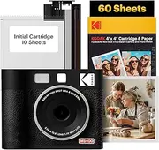 [KODAK] Mini Shot 4 ERA 4PASS 2-in-1 Instant Film Camera and Photo Printer Bundle (4x4 inches), Initial 10 Sheets + 60 Sheets Pack, Black