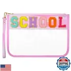 OlyPegic Chenille Letter Clear Makeup Bag, Snack Pouch for Travel Patch Cute