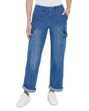 Lysse Scout High Rise Cuffed Cargo Jeans in Mid Wash