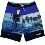 Oakley California Boardshorts 21” Palm Trees Fathom Mens Purple Blue Black 32