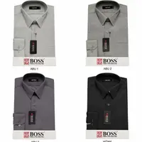 在飛比找蝦皮購物優惠-Boss 男式短袖純色襯衫 BOSS 常規尺寸 14.5-1