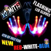 4TH OF JULY USA Red-White-Blue LED Raver Flashing Light Up Magic Mitt LED Gloves