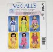 McCall's Sewing Pattern M7106 Clothes For 18" Dolls Learn to Sew Dress New Uncut