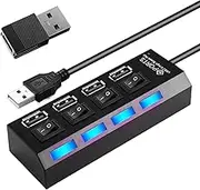 Powered USB Hub,High Speed Multi-Port Splitter - Compact Anti-Slip USB Hub with Independent Button for Remote Work Game Setup Studio Travel Classroom Co-Working Space Photography Video