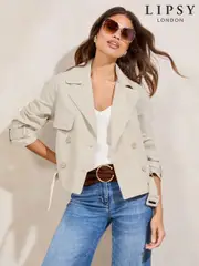 Lipsy Neutral Light Weight Trench Jacket With a Touch of Linen (AR7355) | $112