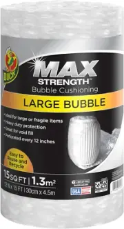 15' Max Strength Bubble Cushioning Wrap for Moving & Shipping, Large Bubble Wrap