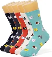 [DOBIKULU] Womens Cute Animal Owl Cat Socks Crew Cotton Novelty Socks for Owl Cat Lovers Gifts Ideas