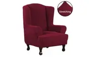 Super Stretch Wing Chair Covers Wingback Chair Slipcovers Chair Slip Covers Luxury Form Fitted Thick Soft Fabric Machine Washable, Burgundy