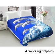 800GSM Luxury Reversible Animal Mink Blanket Queen 200 x 240 cm Frolicking Dolphins
