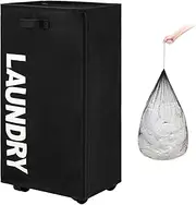 TOTANKI 29" X-Large Rolling Laundry Basket on Wheels with Removable Bag, Foldable Laundry Hamper with Handle, Collapsible Laundry Sorter and Organizer, Tall Storage Basket Bin (Black)