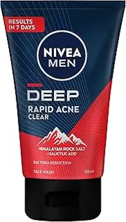 NIVEA MEN Deep Rapid Acne Clear Face Wash 150ml | with Salicylic Acid & Himalayan Rock Salt | For Men's Acne-Prone Skin | Removes Excess Oil | Unclogs Pores | Helps Clear Complexion