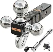 ORCISH Trailer Hitch Tri-Ball Mount with Hook Contain Secure Self-Lock Latch, Trailer Ball Size 1-7/8", 2" and 2-5/16", Fit 2 Inch Hitch Receiver, Truck Tow Hitch with Double Anti-Theft Pins Locks