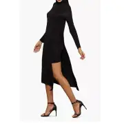 NWT BCBGMAXAZRIA Essential Long Sleeve Turtleneck Knit Dress Black M 10 NN9