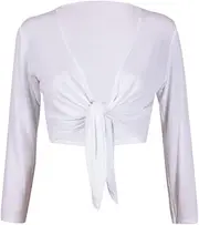[FASHION MY LOVE] Womens Long Full Sleeves Ladies Stretch Bolero Cropped Cardigan Front Tie Knot Shrug Top Women's Plain Bolero Front Tie Knot Shrug - Ladies Long Sleeve Cropped Cardigan Top